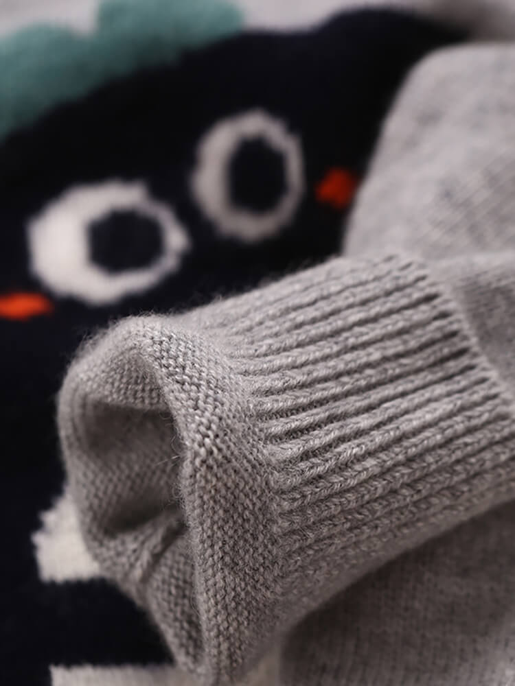 Kids Grey Cartoon Dinosaur Cashmere Sweater